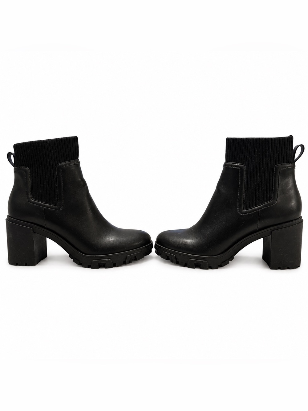 Mix No. 6 Black Lug Sole Block Heel Ankle Boots US 9M
